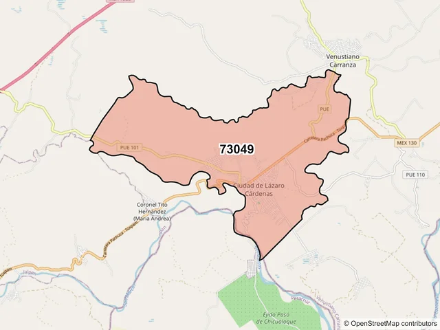 Mapa del código postal 73049, Venustiano Carranza, Puebla