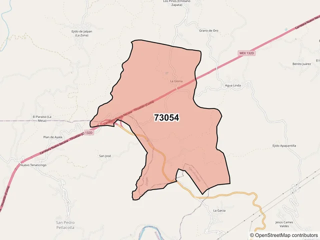 Mapa del código postal 73054, Jalpan, Puebla