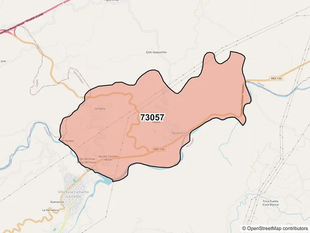 Mapa del código postal 73057, Jalpan, Puebla