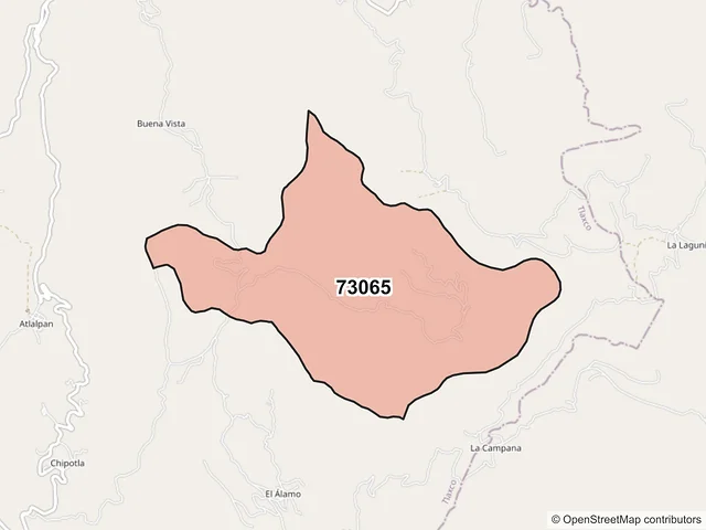 Mapa del código postal 73065, Tlaxco, Puebla