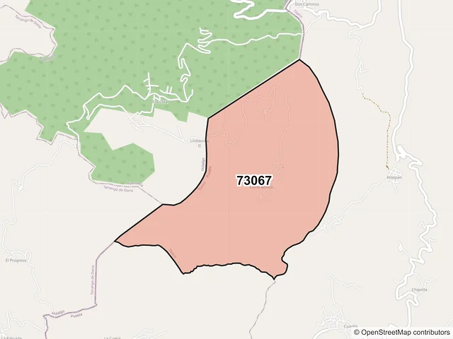 Mapa del código postal 73067, Tlaxco, Puebla