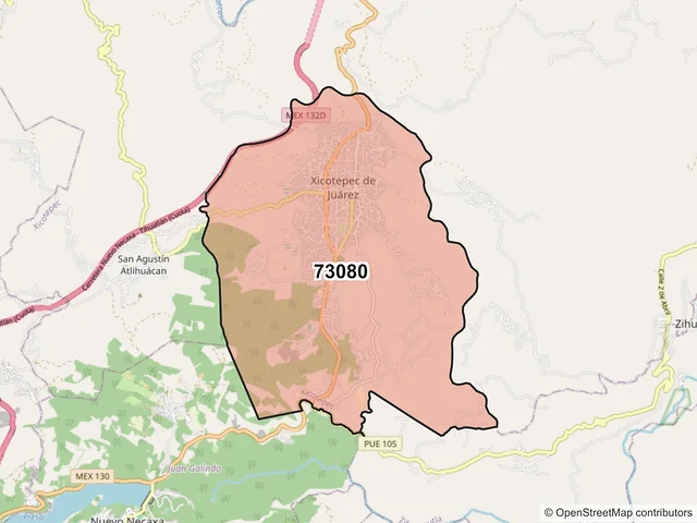 Mapa del código postal 73080, Xicotepec, Puebla
