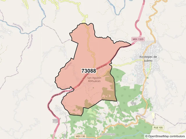 Mapa del código postal 73088, Xicotepec, Puebla