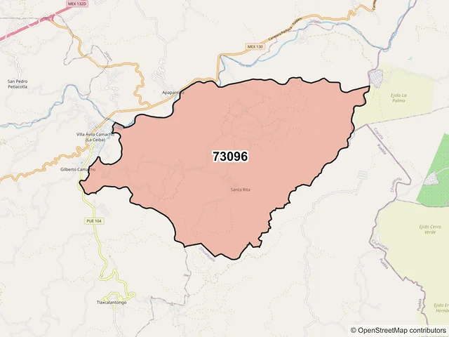 Mapa del código postal 73096, Xicotepec, Puebla