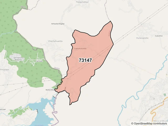 Mapa del código postal 73147, Naupan, Puebla