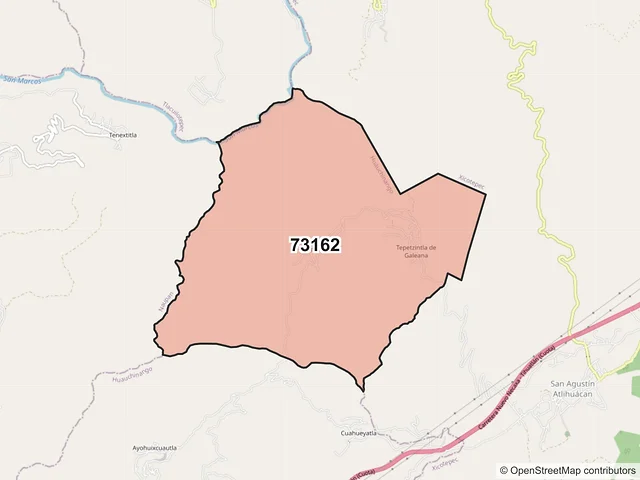 Mapa del código postal 73162, Huauchinango, Puebla