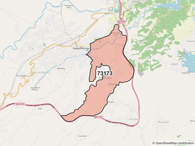 Mapa del código postal 73173, Huauchinango, Puebla