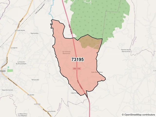 Mapa del código postal 73195, Ahuazotepec, Puebla