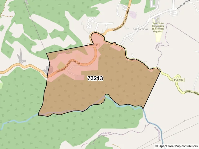 Mapa del código postal 73213, Juan Galindo, Puebla