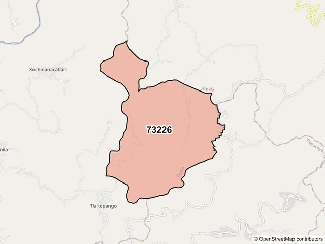 Mapa del código postal 73226, Tlaola, Puebla