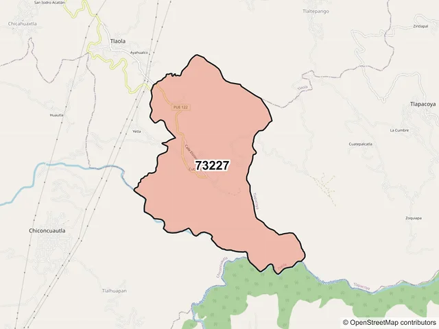 Mapa del código postal 73227, Tlaola, Puebla