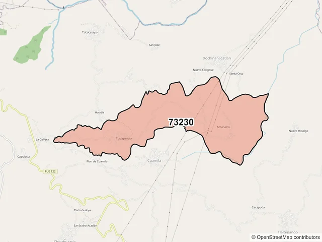 Mapa del código postal 73230, Tlaola, Puebla
