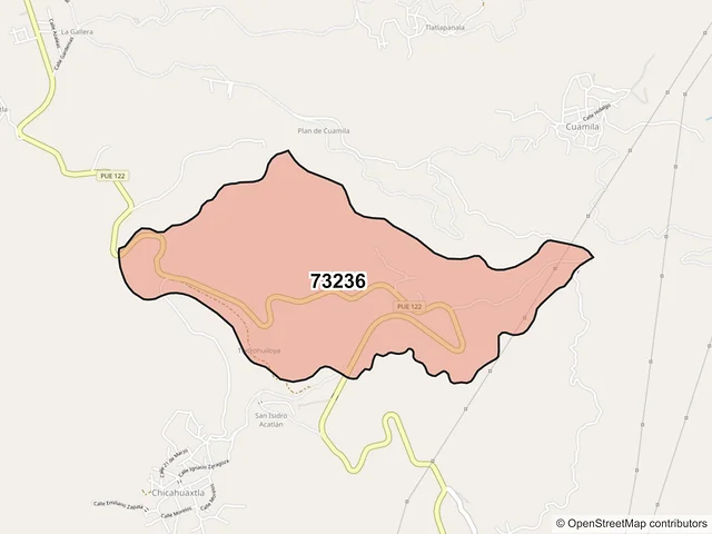 Mapa del código postal 73236, Tlaola, Puebla