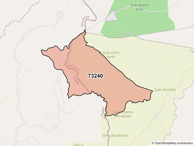 Mapa del código postal 73240, Zihuateutla, Puebla