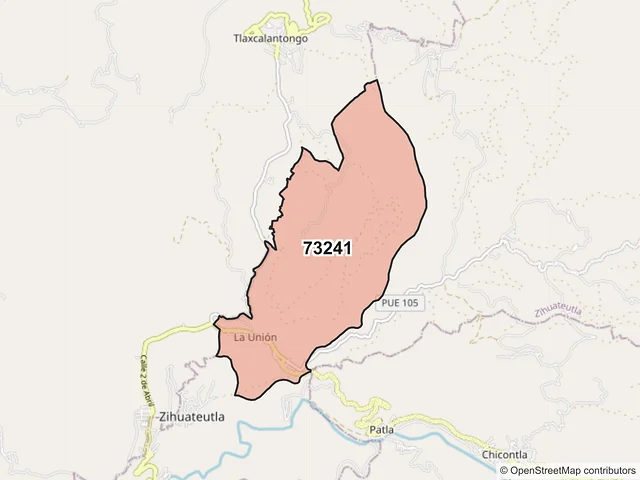 Mapa del código postal 73241, Zihuateutla, Puebla