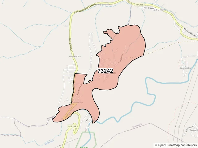 Mapa del código postal 73242, Zihuateutla, Puebla