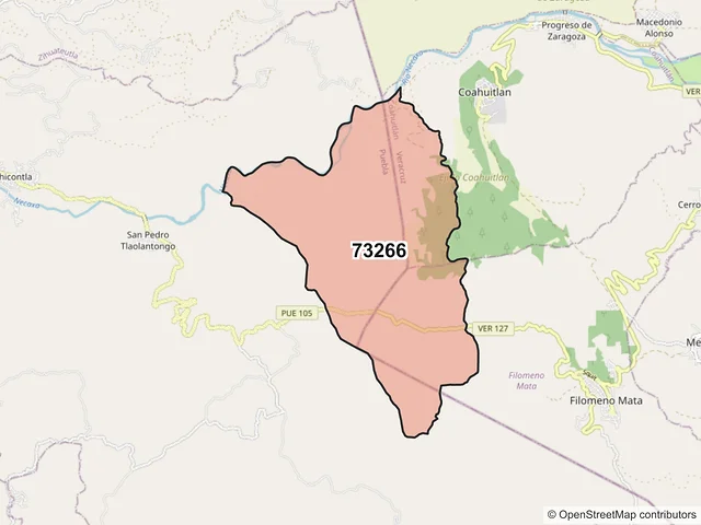 Mapa del código postal 73266, Jopala, Puebla