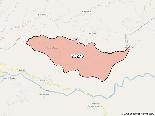 Mapa del código postal 73273, Jopala, Puebla