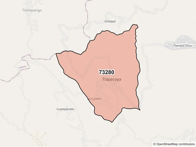 Mapa del código postal 73280, Tlapacoya, Puebla