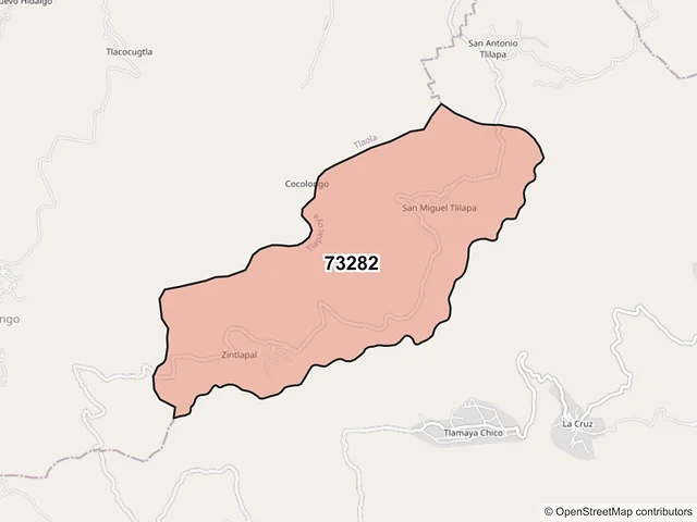 Mapa del código postal 73282, Tlapacoya, Puebla