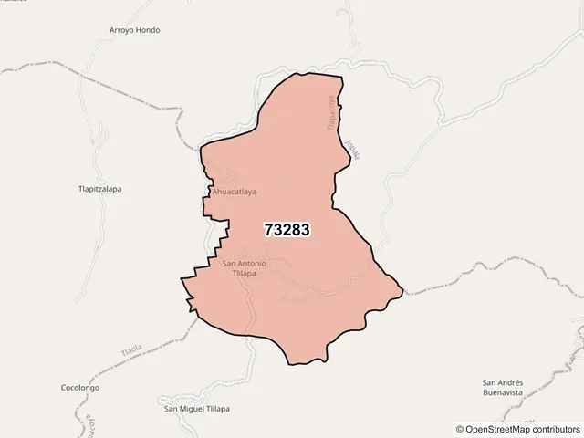 Mapa del código postal 73283, Tlapacoya, Puebla