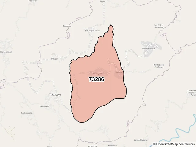 Mapa del código postal 73286, Tlapacoya, Puebla