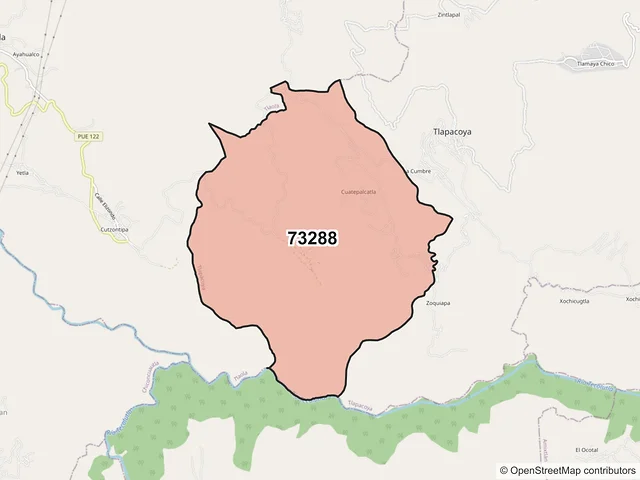 Mapa del código postal 73288, Tlapacoya, Puebla