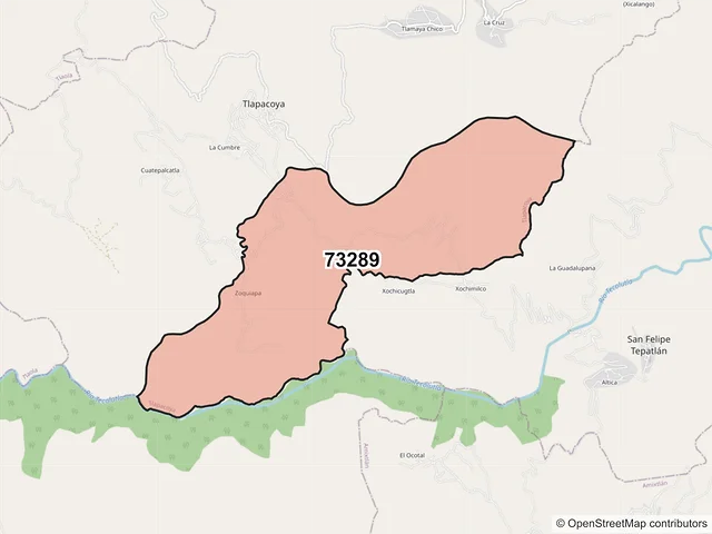Mapa del código postal 73289, Tlapacoya, Puebla