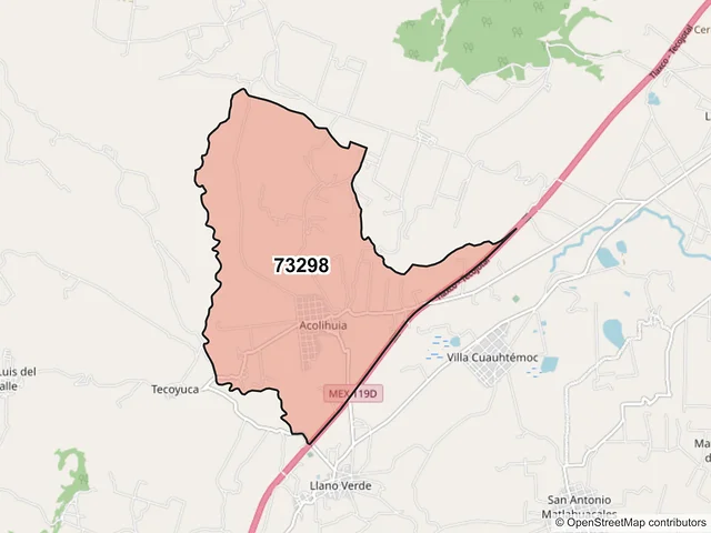 Mapa del código postal 73298, Chignahuapan, Puebla