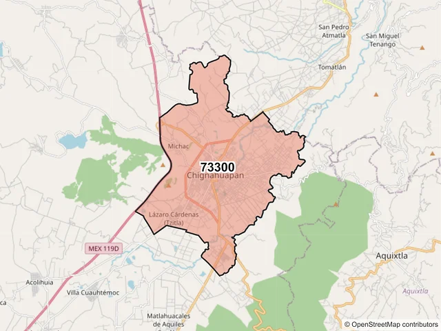 Mapa del código postal 73300, Chignahuapan, Puebla