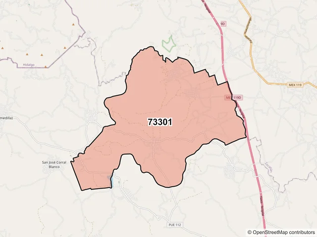 Mapa del código postal 73301, Chignahuapan, Puebla