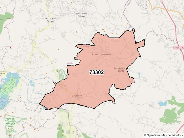 Mapa del código postal 73302, Chignahuapan, Puebla