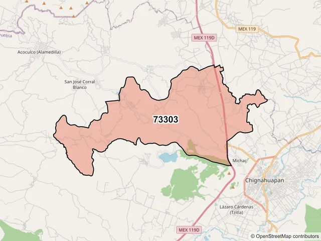 Mapa del código postal 73303, Chignahuapan, Puebla
