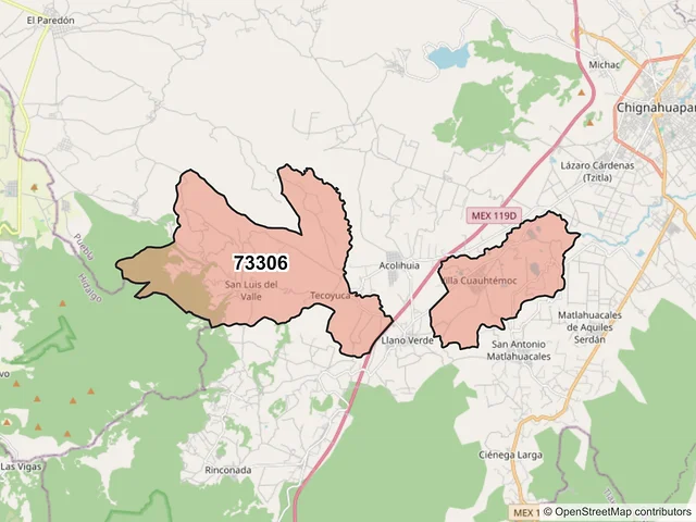Mapa del código postal 73306, Chignahuapan, Puebla
