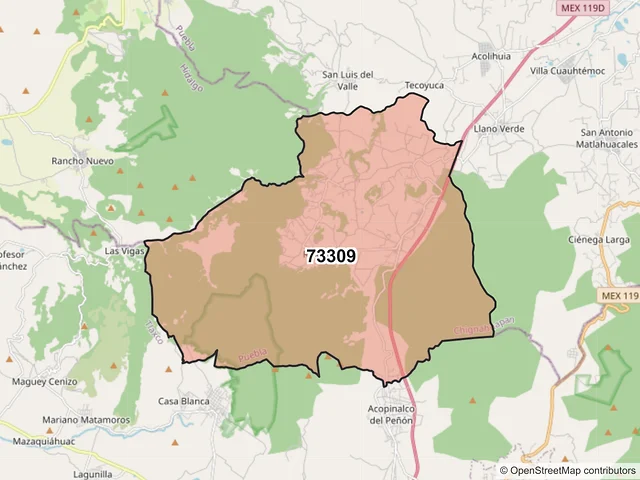 Mapa del código postal 73309, Chignahuapan, Puebla