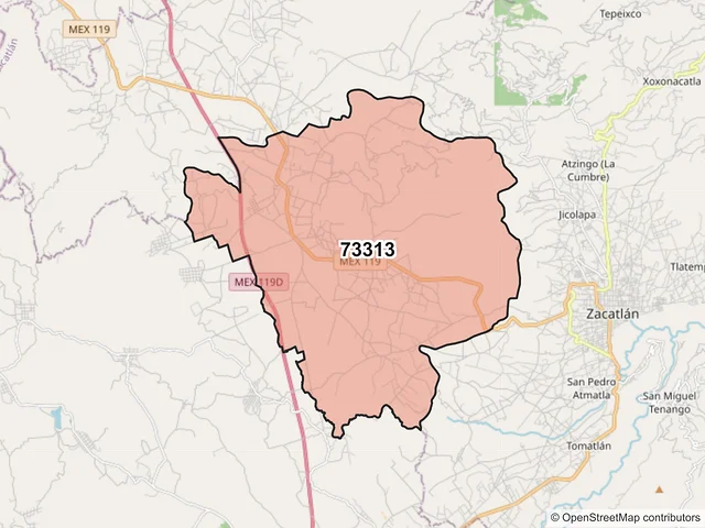Mapa del código postal 73313, Zacatlán, Puebla