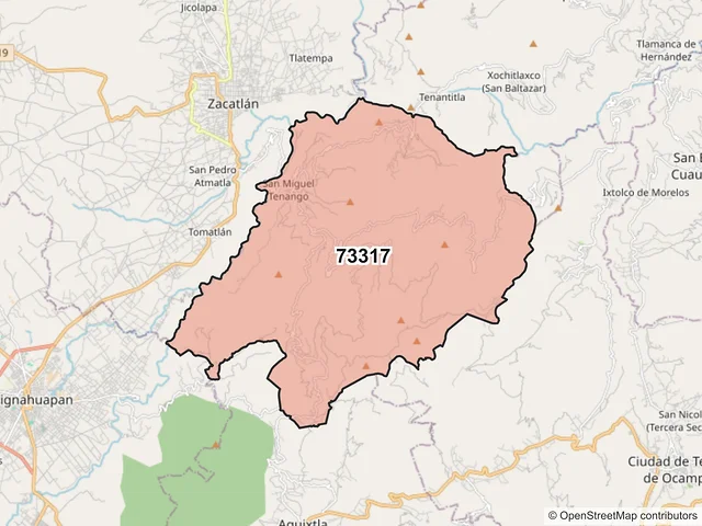 Mapa del código postal 73317, Zacatlán, Puebla