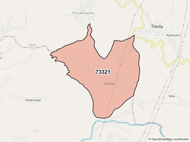 Mapa del código postal 73321, Chiconcuautla, Puebla