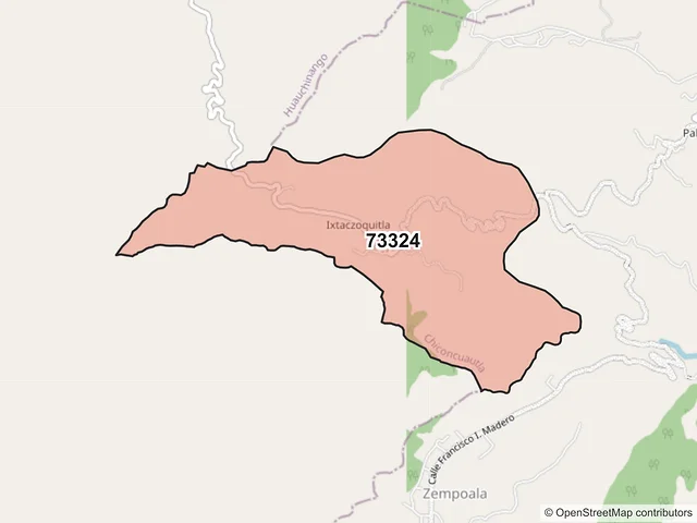 Mapa del código postal 73324, Chiconcuautla, Puebla