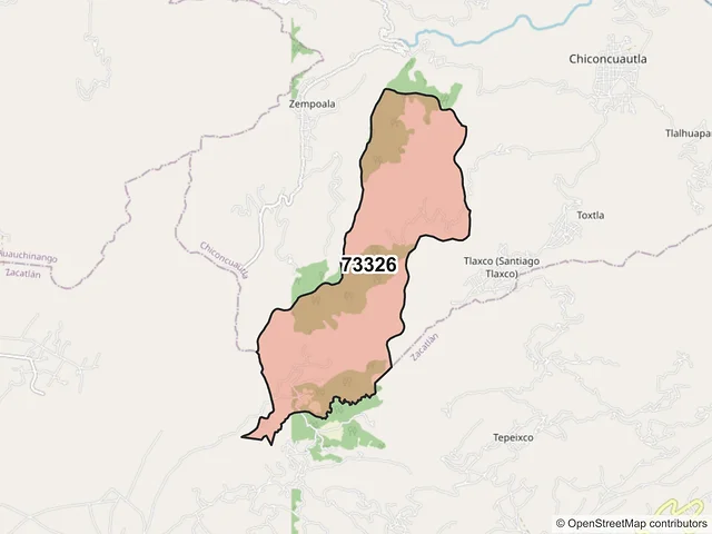 Mapa del código postal 73326, Chiconcuautla, Puebla