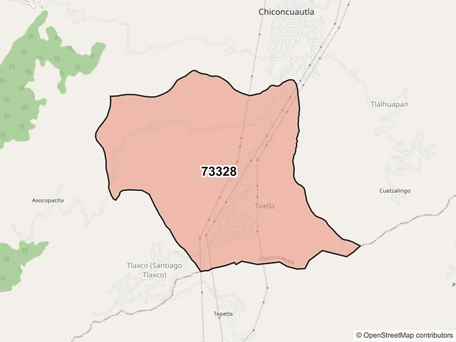 Mapa del código postal 73328, Chiconcuautla, Puebla