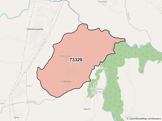 Mapa del código postal 73329, Chiconcuautla, Puebla