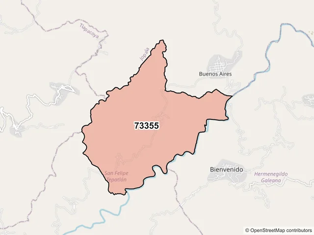 Mapa del código postal 73355, San Felipe Tepatlán, Puebla