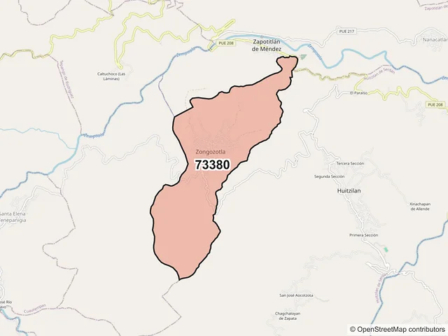 Mapa del código postal 73380, Zongozotla, Puebla