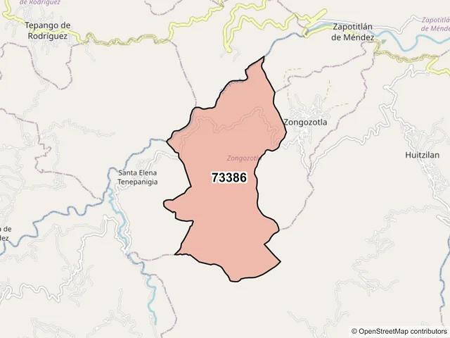 Mapa del código postal 73386, Zongozotla, Puebla