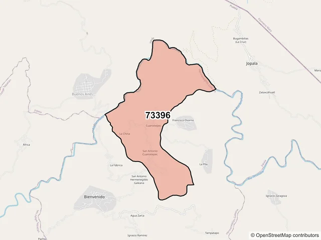 Mapa del código postal 73396, Hermenegildo Galeana, Puebla