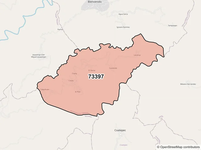Mapa del código postal 73397, Hermenegildo Galeana, Puebla