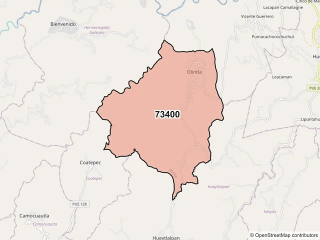 Mapa del código postal 73400, Olintla, Puebla