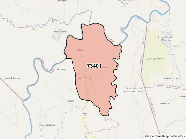 Mapa del código postal 73401, Olintla, Puebla