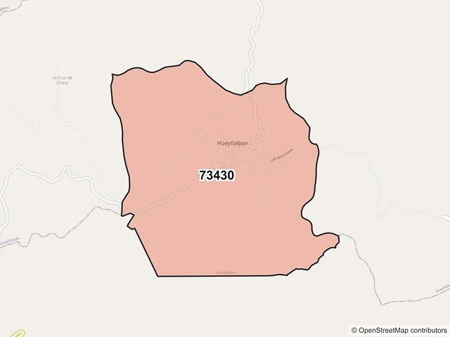 Mapa del código postal 73430, Hueytlalpan, Puebla